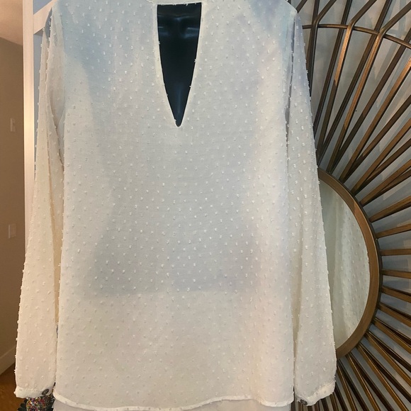 Chiffon pin dot ivory blouse with necktie - Picture 3 of 7